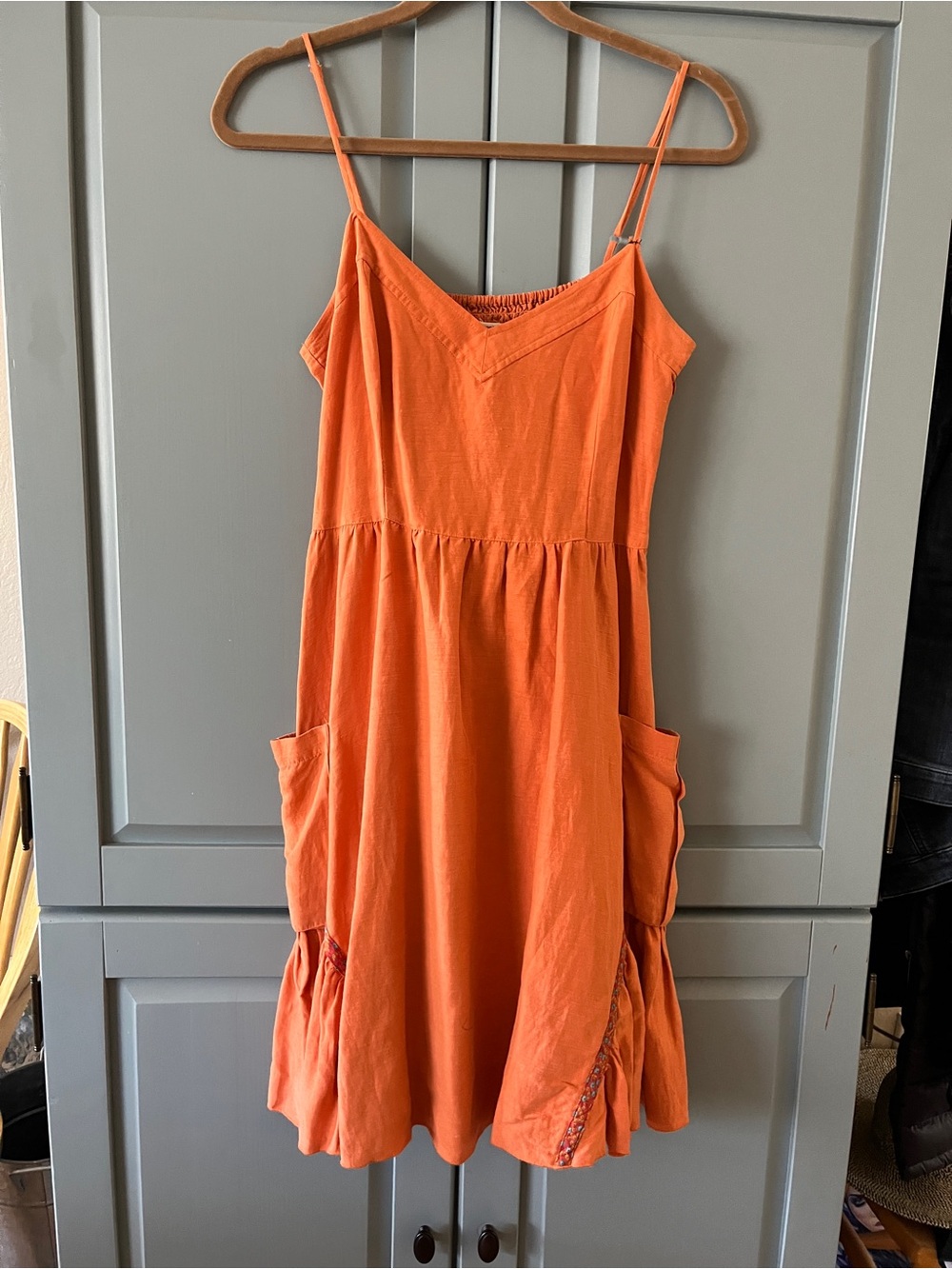 Free People Orange Spaghetti-Strap Midi Dress with Pockets